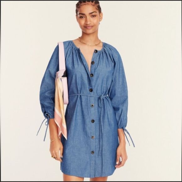 J. Crew Tie-sleeve Button-front Chambray Shirt Dress - Picture 2 of 11